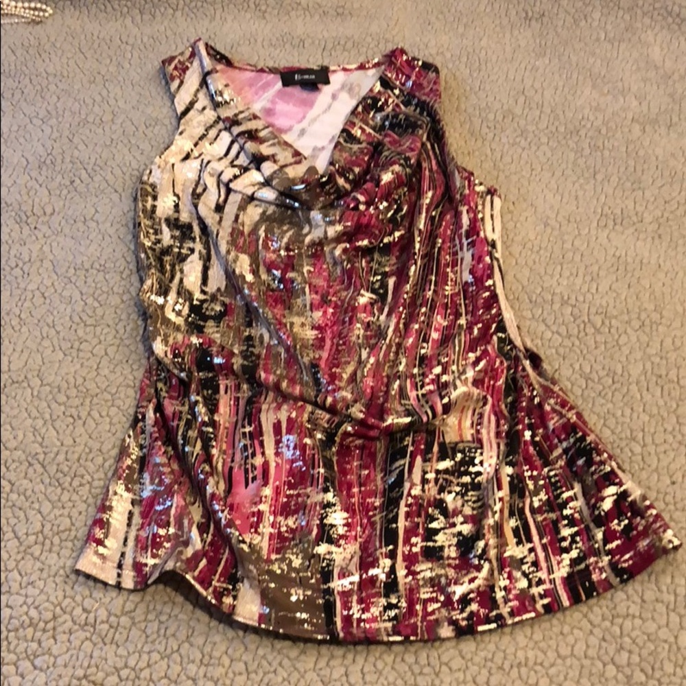 Shimmery Gold, pink silver & black silky top